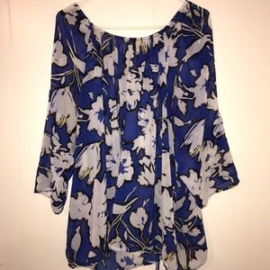 Floral blouse with royal blue tank top